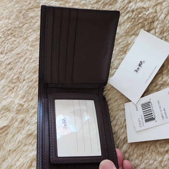 NWT Coach Men's 3-in-1 Compact ID Signature Mahogany Leather Wallet 🤎🎁 - Picture 12 of 16